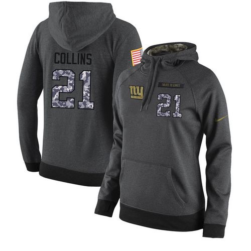 NFL Women's Nike New York Giants #21 Landon Collins Stitched Black Anthracite Salute to Service Player Performance Hoodie